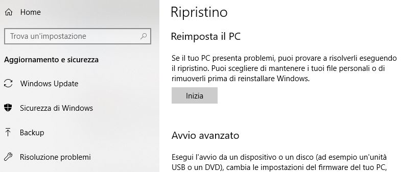 Ripristinare HP con Windows 10 ai dati di fabbrica.