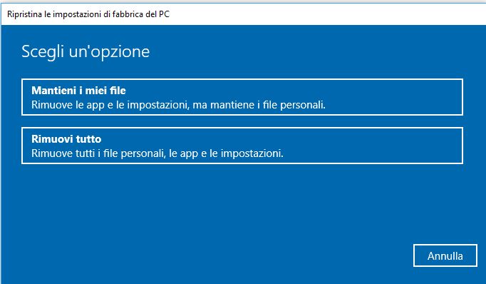 Ripristinare HP con Windows 10 ai dati di fabbrica.