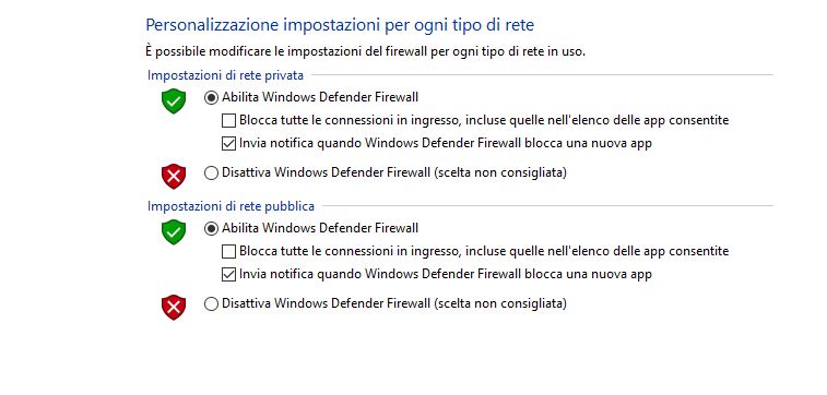 Disabilitare Firewall