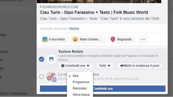 Programmare post su facebook
