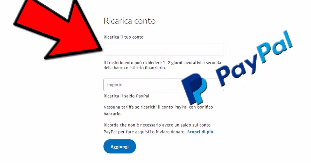 Aggiungere denaro a PayPal.