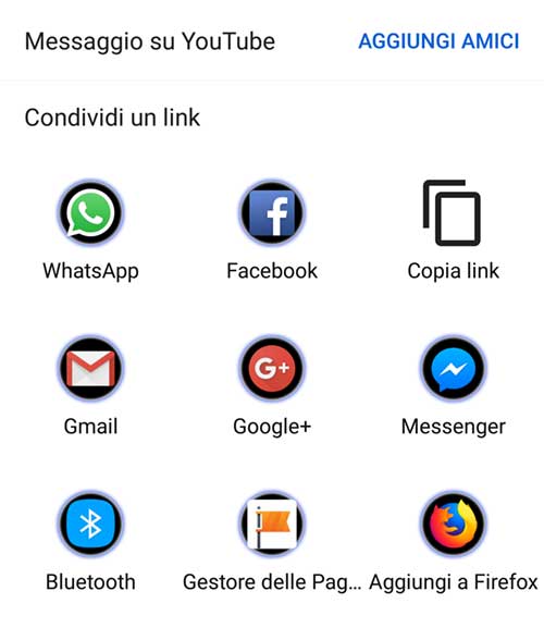 Opzioni condivisione video di Youtube - Cellulare