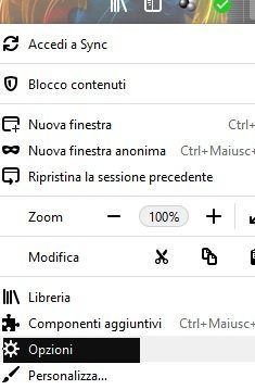 Opzioni firefox