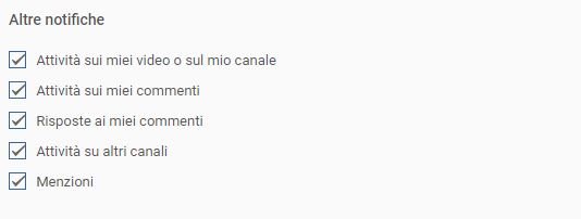 Notifiche canale youtube - Preferenze