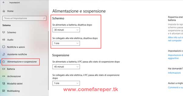 Disattivazione schermo nero windows