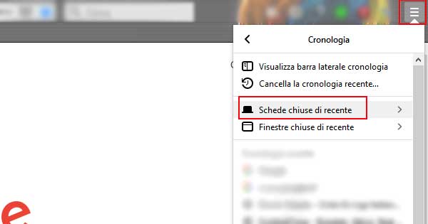 Firefox schede chiuse cronologia