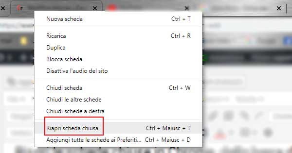Scheda chiusa browser Tab