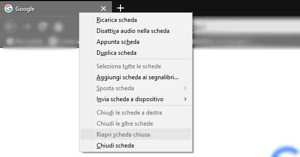 Scheda chiusa Firefox mouse