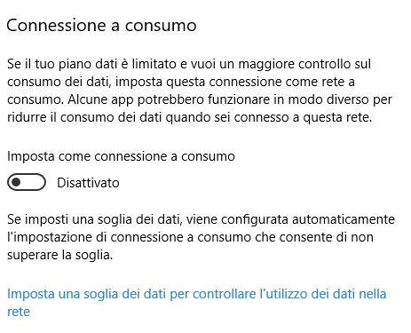 Connessione a consumo Windows 10