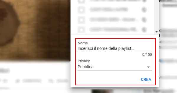 Creare Privacy playlist Youtube