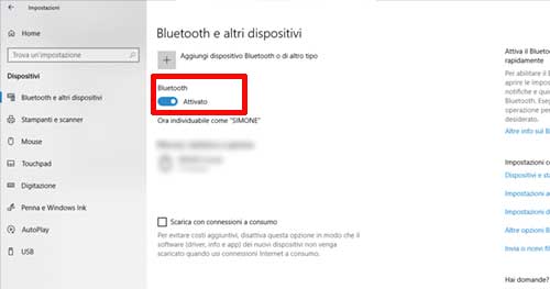 Come attivare bluetooth Windows 10