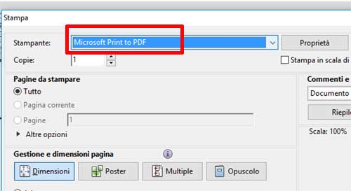 Trasformare in PDF - Windows 10