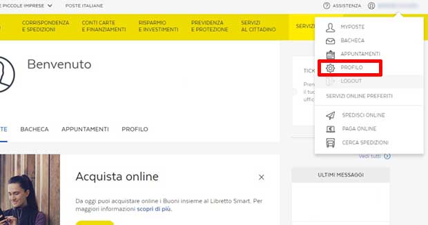 Profilo portale Poste Italiane