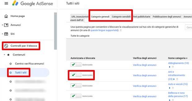 Bloccare categoria annunci Adsense