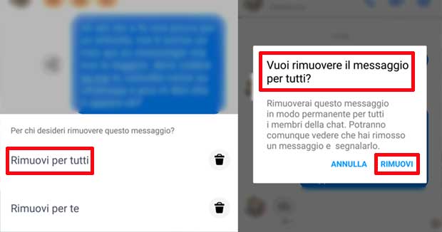 Cancellare messaggio inviato facebook