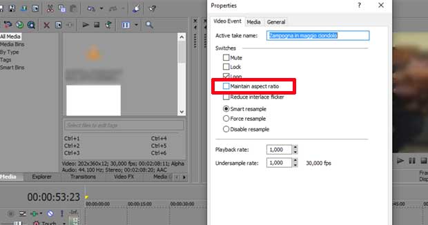 Rimuovere bande nere video Vegas Pro