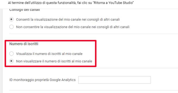 Nascondere numero propri iscritti youtube