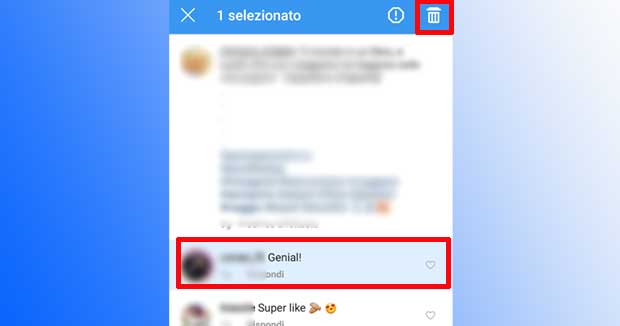 Cancellare un commento su Instagram