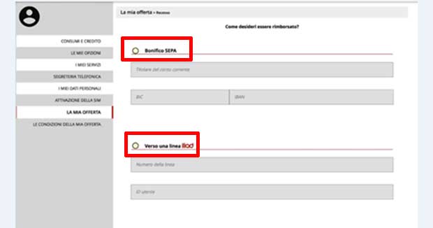Recesso rimborso Sim Iliad