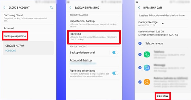 Backup e ripristino Android