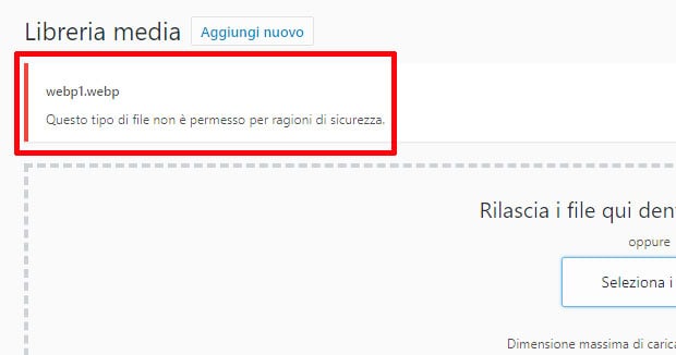 Blocco WebP WordPress