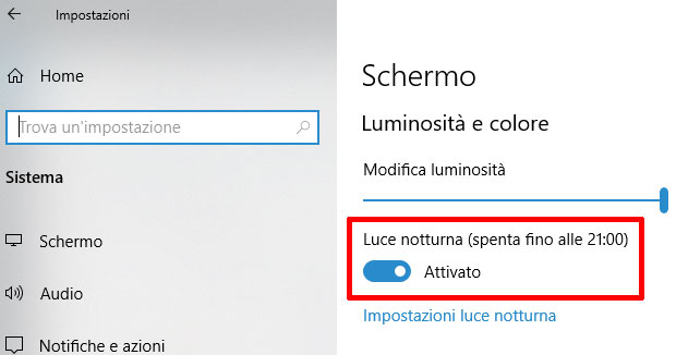 Luce notturna Windows.