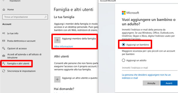 Impostare controllo parentale
