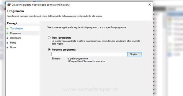 Bloccare connessione uscita - windows