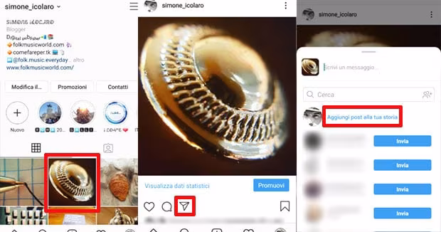 Condividere post nelle storie