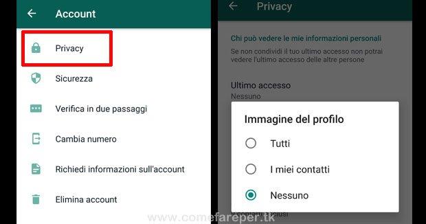 Nascondere immagine profilo whatsapp