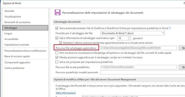 Salvataggio automatico Microsoft Word