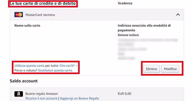 Cambiare carta Amazon