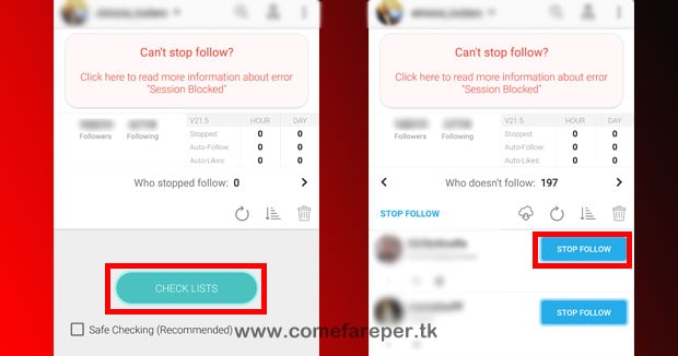 Stop follow instagram