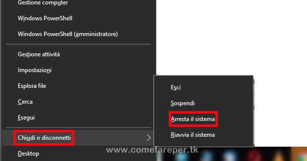 Spegnere PC con tastiera.