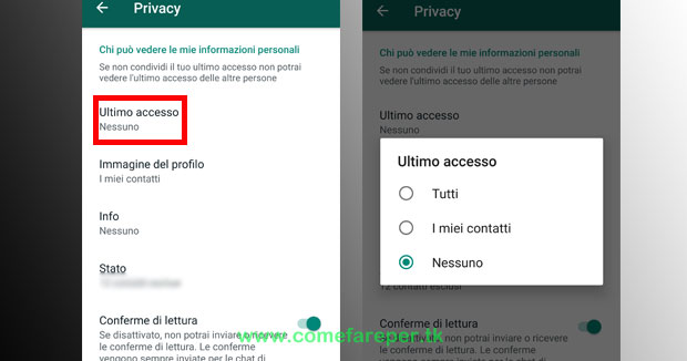 disattivare accesso whatsapp
