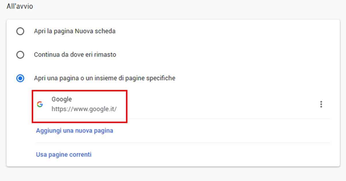 Cambiare pagina iniziale Chrome