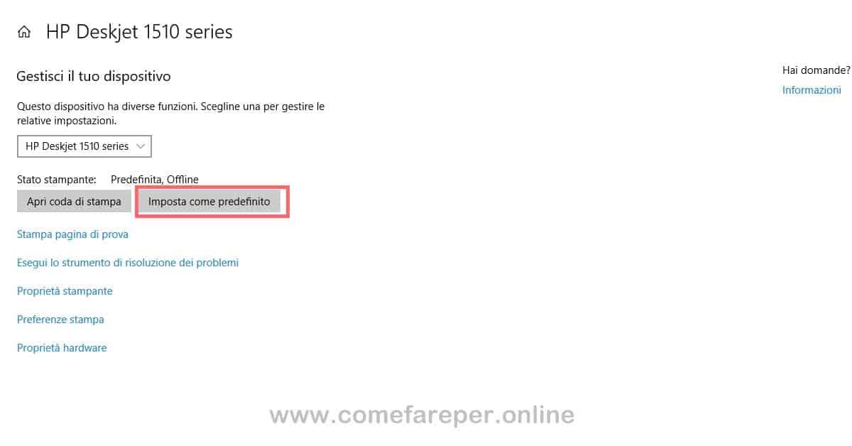 Cambiare stampante predefinita .