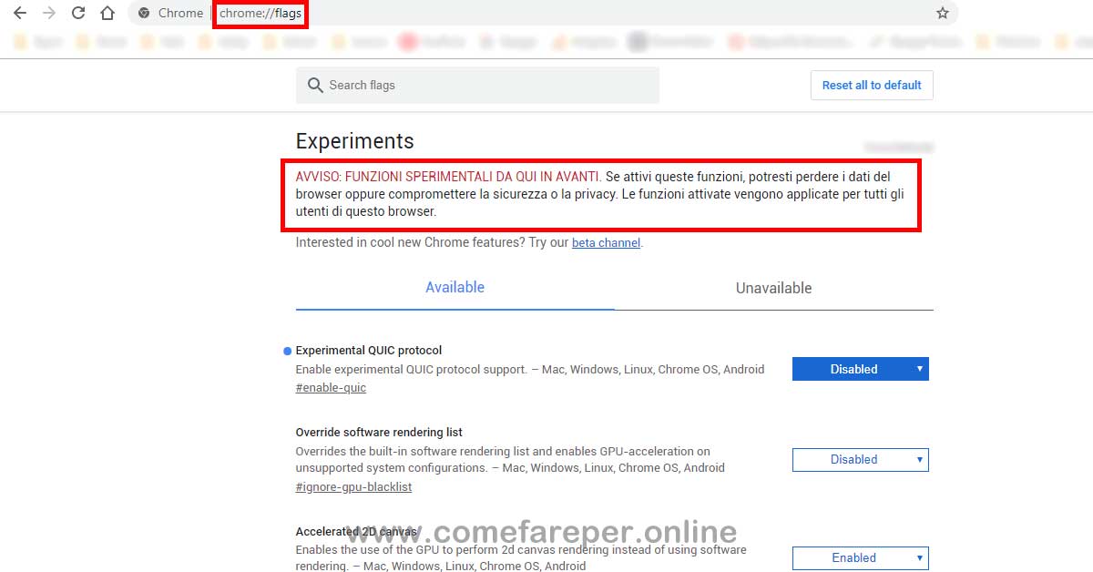 Come attivare impostazioni chrome