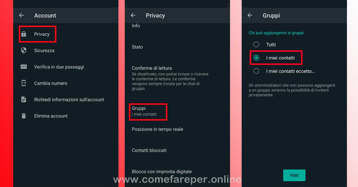Come bloccare inviti gruppi whatsapp