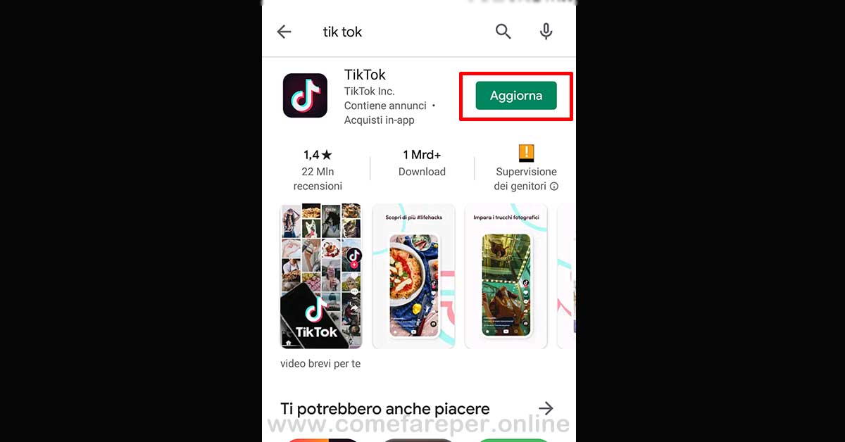 Aggiornare Tik Tok.