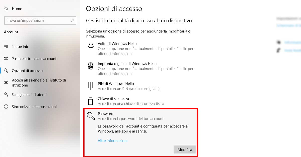 Come cambiare password PC