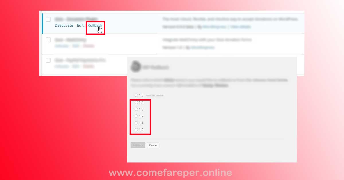 Versione precedente Plugin con Wp Rollback