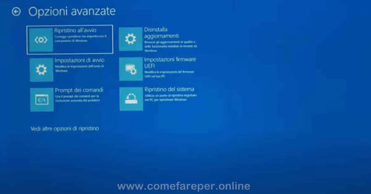 Accedere opzioni Avvio avanzato