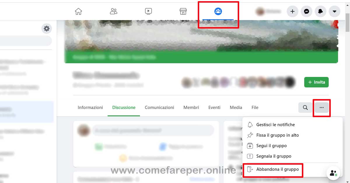 Abbandonare Gruppo Nuovo facebook
