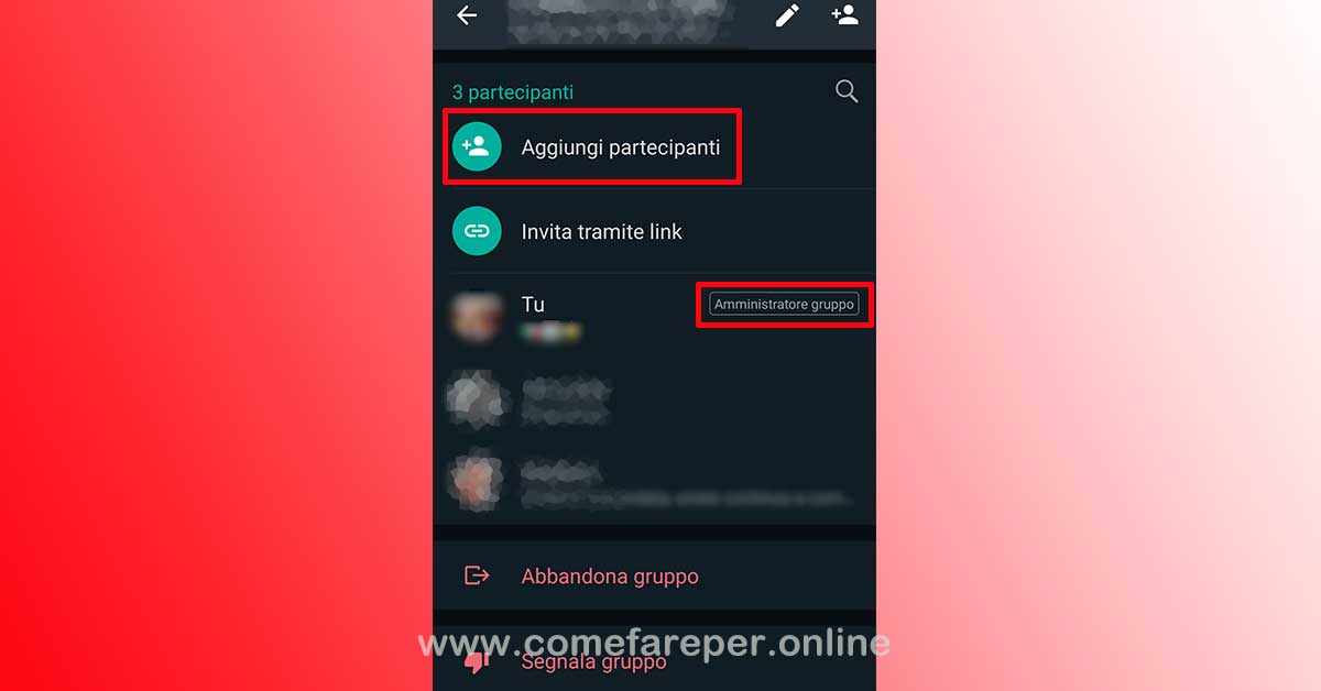 Aggiungere contatti gruppo WhatsApp.