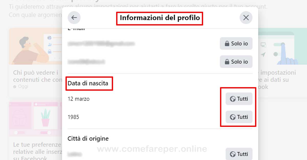 Nascondere data nascita facebook
