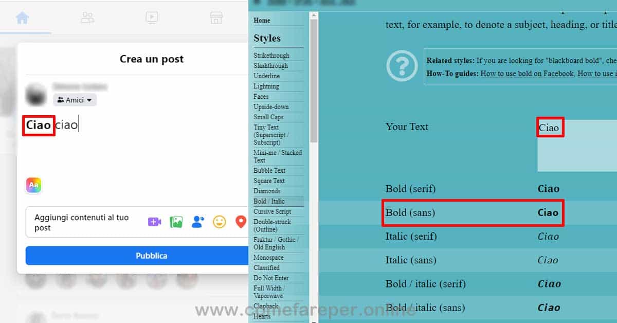 Fare grassetto nei Post dal PC