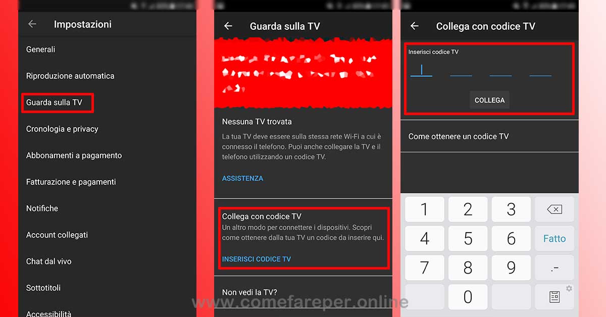 Collegare YouTube sulla TV