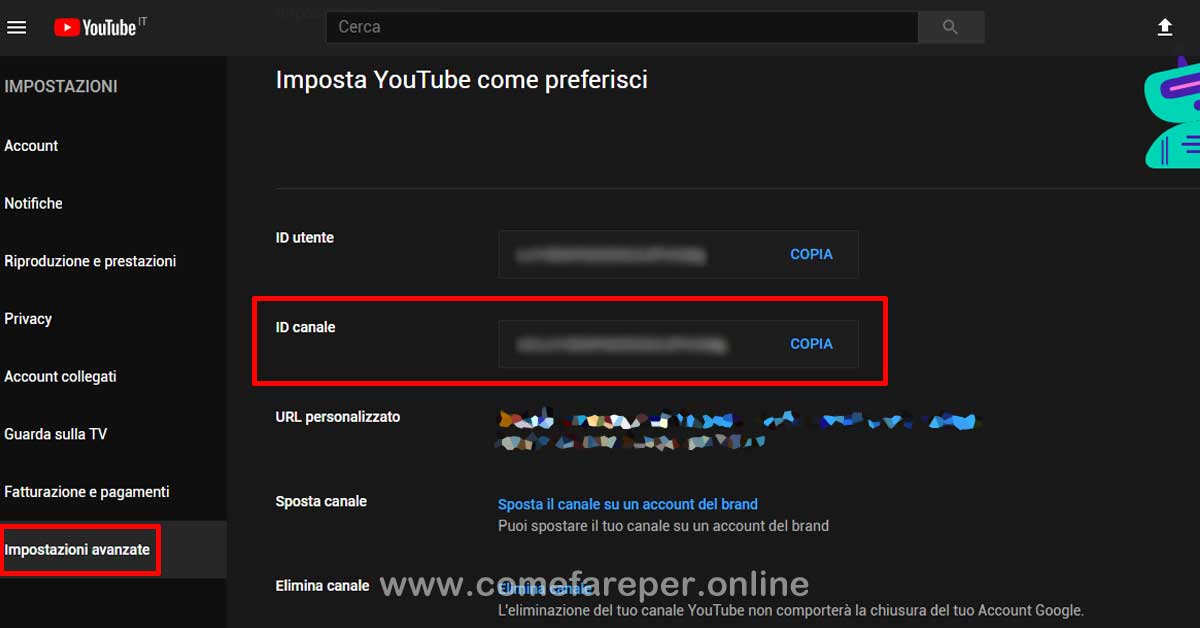 Trovare ID canale Youtube