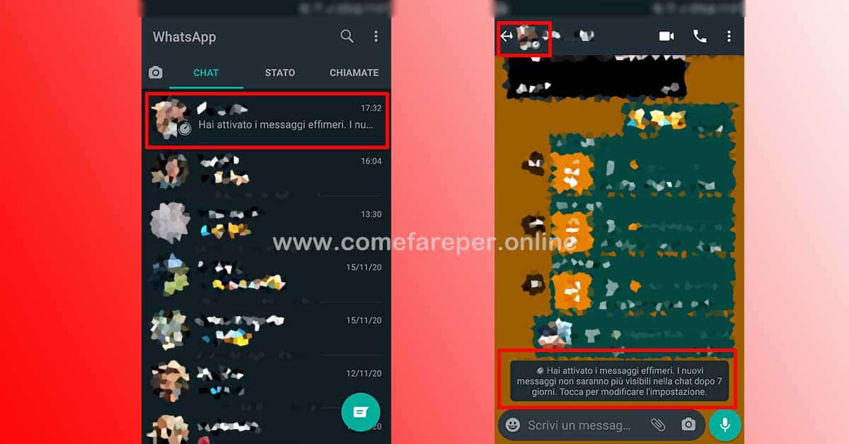 Attivare Messaggi effimeri su Android.